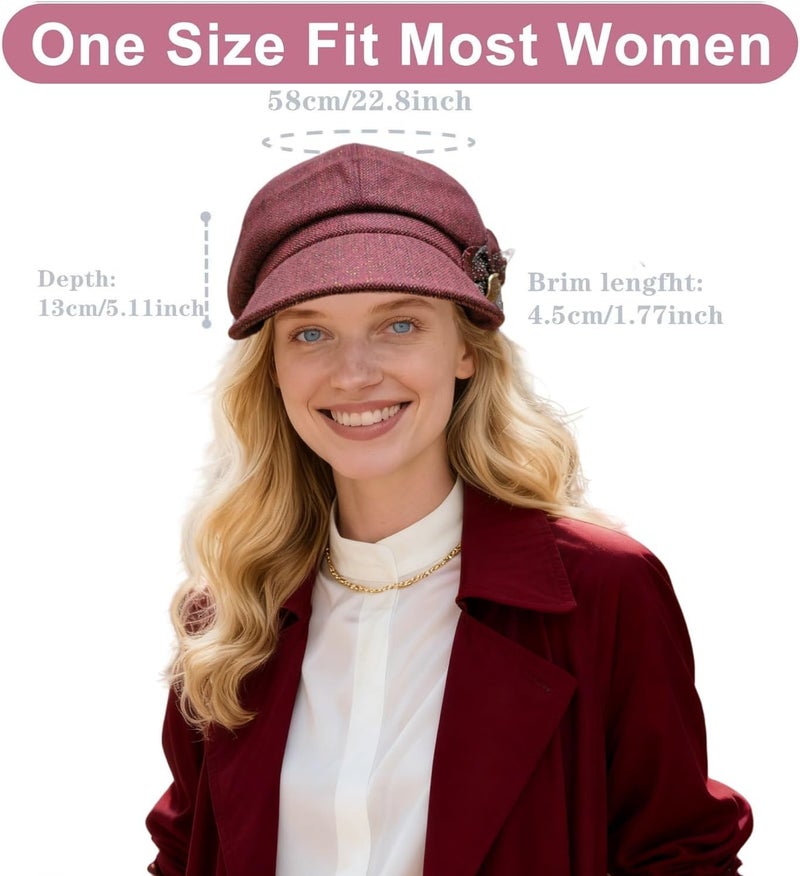 stablerice 2 Pcs Womens Newsboy Cap Women Retro Classic Visor Newsboy Cabbie Cap Beret Hats with Flower Buckle - Image 2